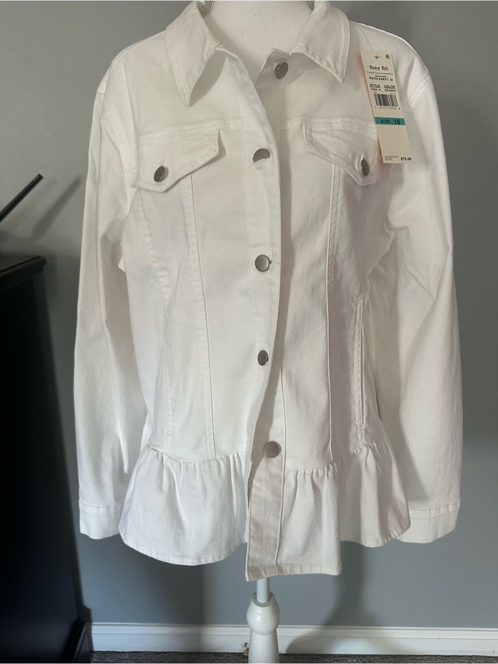 Ruby Rd. White Ruffled-Hem Jean Jacket - Picture 5 of 6